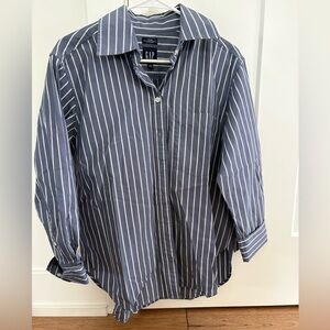 GAP Women's Blue and White Striped Button Down Shirt